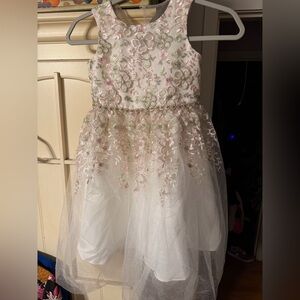 Floral Embroidered Dress with Tulle Skirt girls size 6X